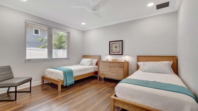 Bedroom, Interior, Recessed Lighting, Wood Texture Flooring
