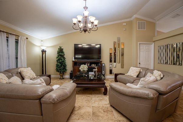 Chandelier, Fireplace, Interior, Living room