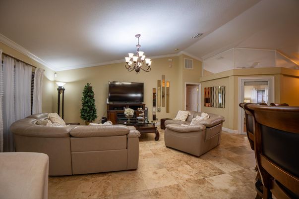 Chandelier, Fireplace, Interior, Living room