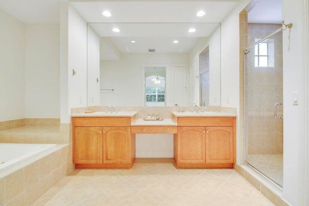 Bathroom, Dual Sink Vanities, Glass Shower, Interior, Recessed Lighting