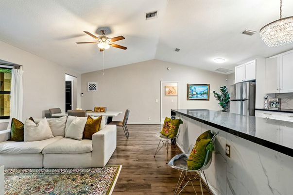 Chandelier, Dining room, Interior, Kitchen, Living room, Wood Texture Flooring