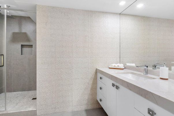 Bathroom, Glass Shower, Interior, Recessed Lighting
