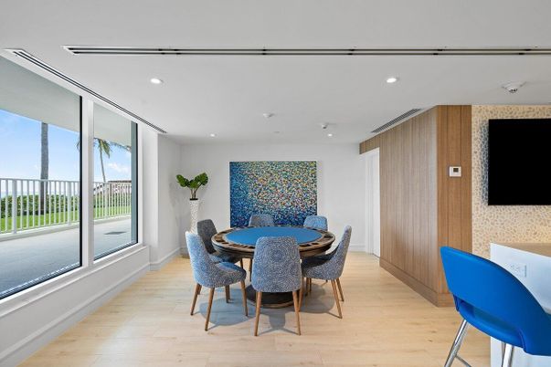 Dining room, Game Room, Interior, Recessed Lighting, Wood Texture Flooring