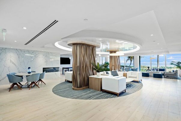 Dining room, Interior, Living room, Marble Walls, Pendant Lights, Recessed Lighting, Wood Texture Flooring