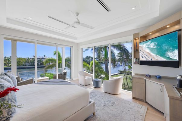 Bedroom, Interior, Recessed Lighting, Water, Wood Texture Flooring