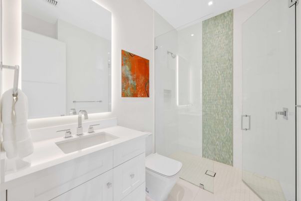 Bathroom, Glass Shower, Interior, Recessed Lighting