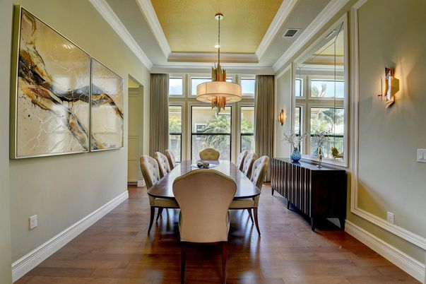 Chandelier, Dining room, Interior, Pendant Lights, Wood Texture Flooring