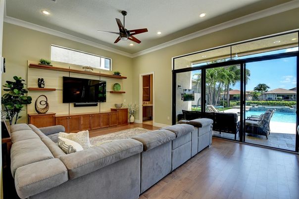 Interior, Living room, Recessed Lighting, Wood Texture Flooring