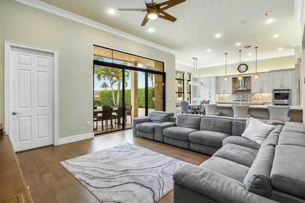 Dining room, Interior, Kitchen, Living room, Pendant Lights, Recessed Lighting, Stainless Steel Appliances, Wood Texture Flooring