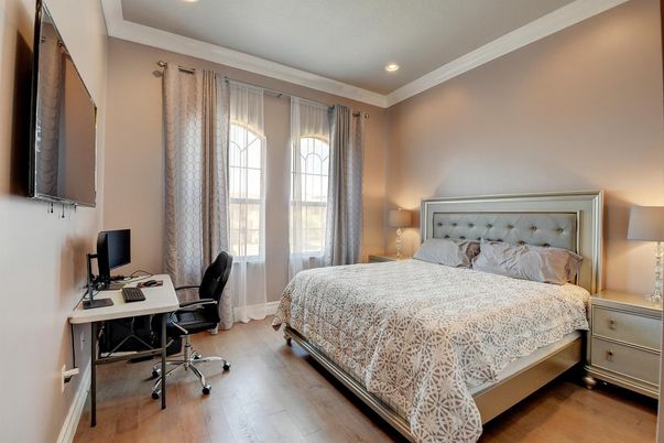 Bedroom, Home Office, Interior, Recessed Lighting, Wood Texture Flooring