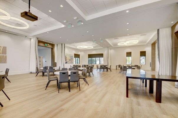 Dining room, Interior, Pendant Lights, Recessed Lighting, Wood Texture Flooring