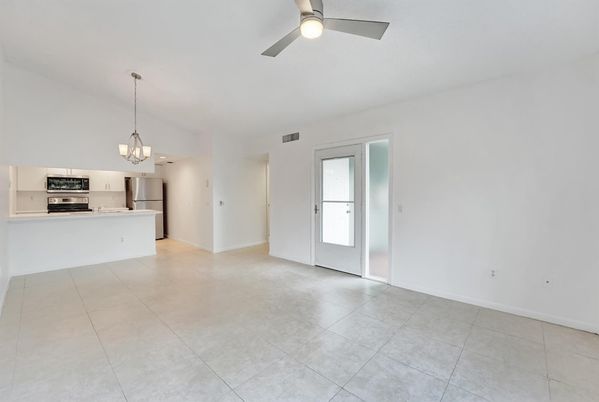 Chandelier, Empty room, Interior, Kitchen, Pendant Lights, Stainless Steel Appliances