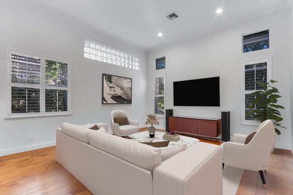 Interior, Living room, Recessed Lighting, Wood Texture Flooring