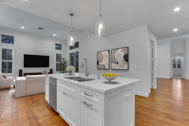 Interior, Kitchen, Living room, Pendant Lights, Recessed Lighting, Wood Texture Flooring