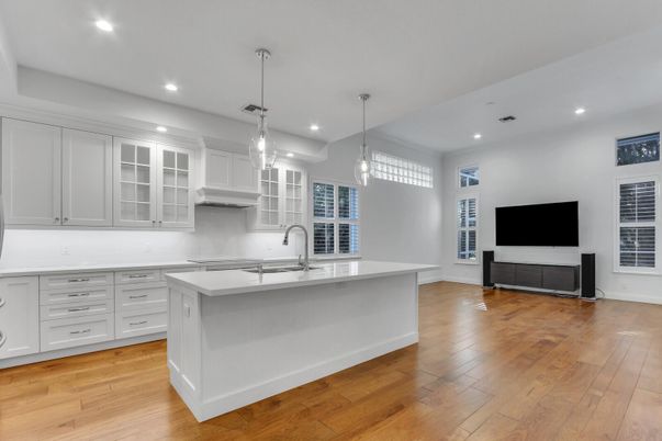Interior, Kitchen, Pendant Lights, Recessed Lighting, Wood Texture Flooring
