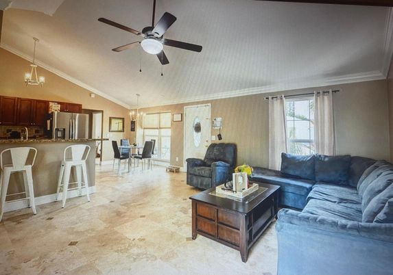 Dining room, Interior, Kitchen, Living room, Pendant Lights, Stainless Steel Appliances