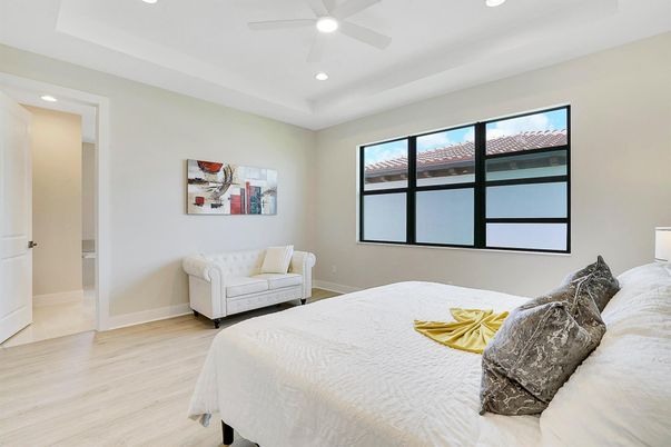 Bedroom, Interior, Recessed Lighting, Wood Texture Flooring