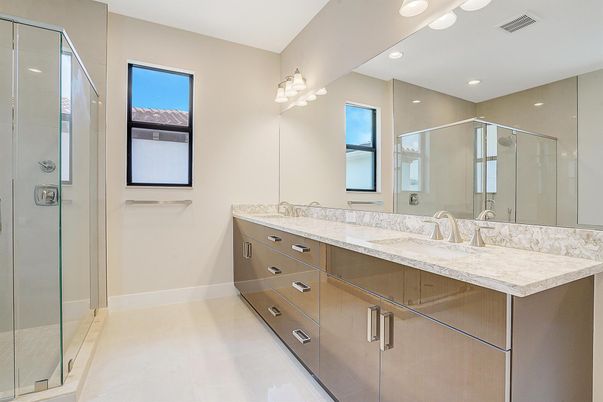 Bathroom, Dual Sink Vanities, Glass Shower, Interior, Recessed Lighting