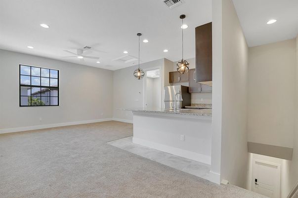 Empty room, Interior, Kitchen, Pendant Lights, Recessed Lighting