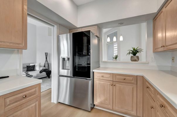 Interior, Kitchen, Pendant Lights, Stainless Steel Appliances, Wood Texture Flooring