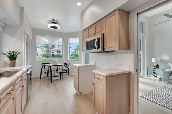 Dining room, Interior, Kitchen, Recessed Lighting, Wood Texture Flooring