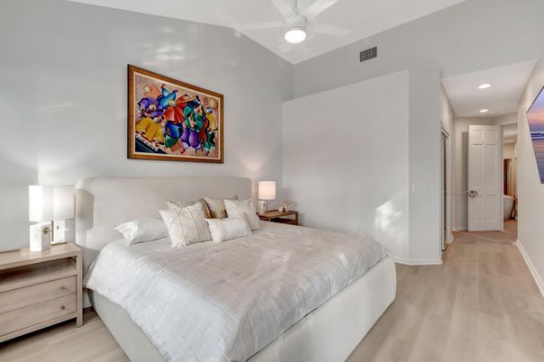 Bedroom, Interior, Recessed Lighting, Wood Texture Flooring