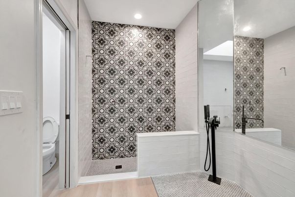 Bathroom, Interior, Recessed Lighting, Wood Texture Flooring