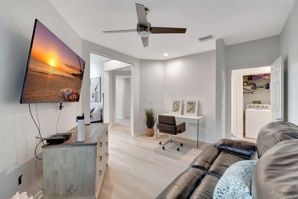 Home Office, Interior, Recessed Lighting, Wood Texture Flooring