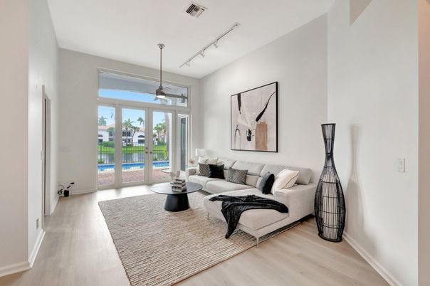 Interior, Living room, Pendant Lights, Wood Texture Flooring