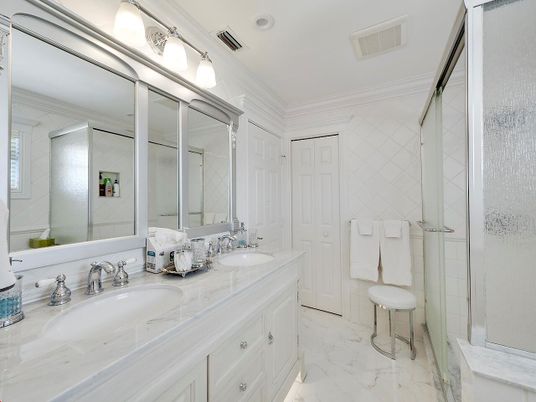 Bathroom, Dual Sink Vanities, Glass Shower, Interior, Marble