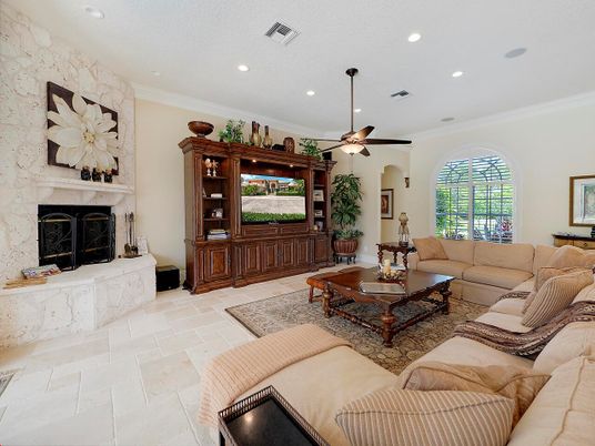 Fireplace, Interior, Living room, Recessed Lighting, Stone Walls