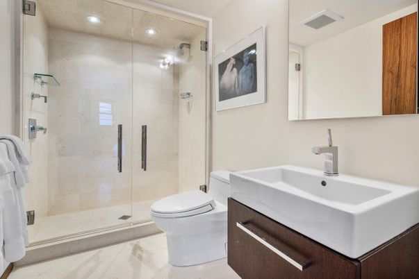 Bathroom, Glass Shower, Interior, Recessed Lighting