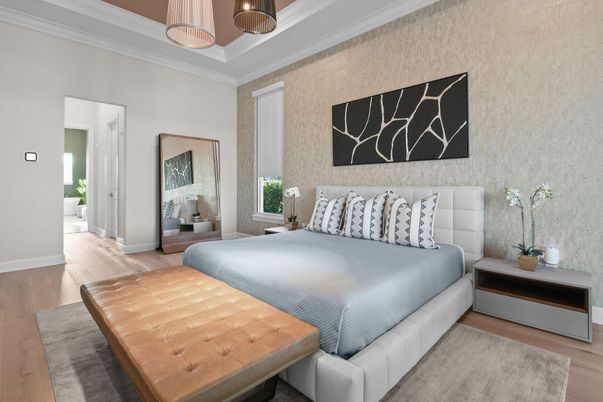 Bedroom, Interior, Pendant Lights, Wood Texture Flooring