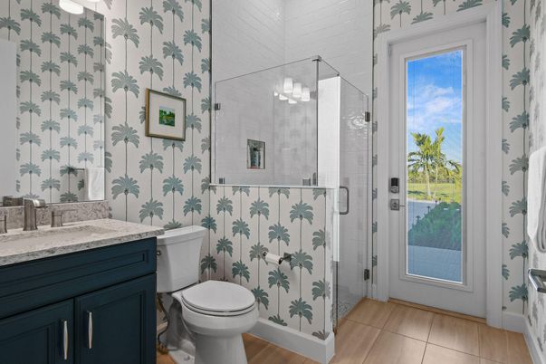 Bathroom, Glass Shower, Interior, Wood Texture Flooring