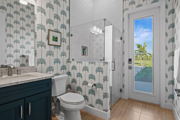 Bathroom, Glass Shower, Interior, Wood Texture Flooring