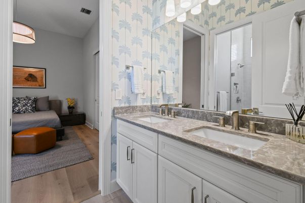 Bathroom, Dual Sink Vanities, Interior, Wood Texture Flooring