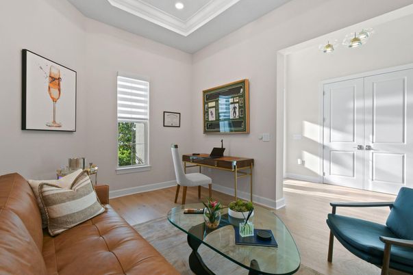 Home Office, Interior, Recessed Lighting, Wood Texture Flooring