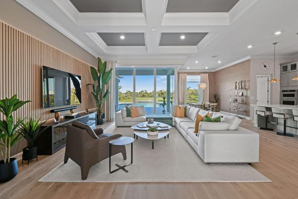 Interior, Kitchen, Living room, Pendant Lights, Recessed Lighting, Water, Wood Texture Flooring