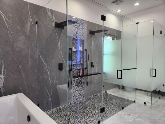 Bathroom, Glass Shower, Interior, Recessed Lighting