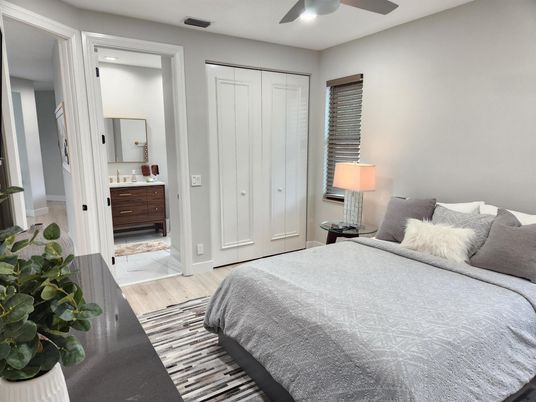 Bedroom, Interior, Recessed Lighting, Wood Texture Flooring