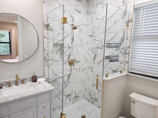 Bathroom, Glass Shower, Interior, Marble Walls