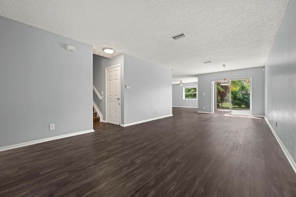 Empty room, Interior, Pendant Lights, Wood Texture Flooring