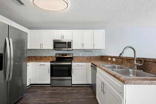 Interior, Kitchen, Stainless Steel Appliances, Wood Texture Flooring