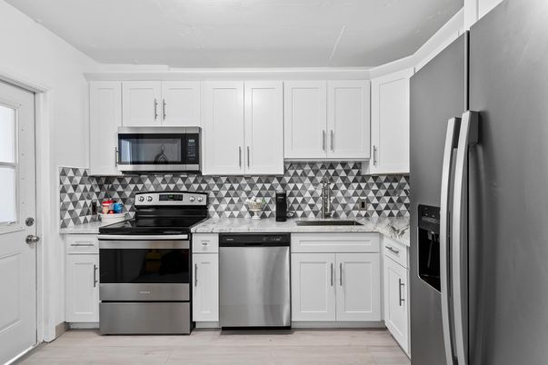 Interior, Kitchen, Stainless Steel Appliances, Wood Texture Flooring