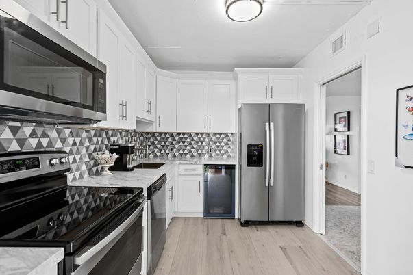 Interior, Kitchen, Stainless Steel Appliances, Wood Texture Flooring