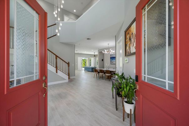Dining room, Interior, Pendant Lights, Recessed Lighting, Wood Texture Flooring