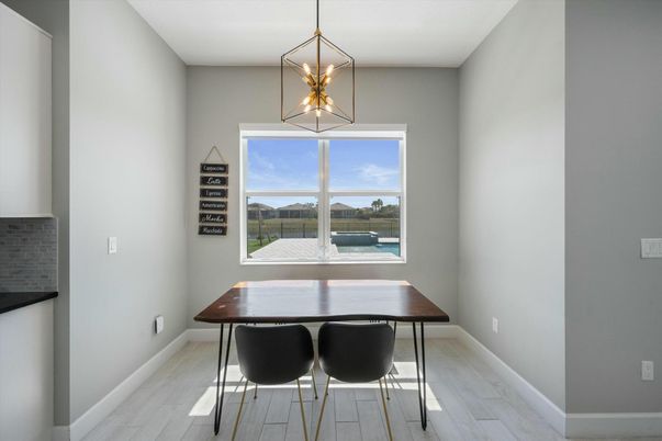 Dining room, Interior, Pendant Lights, Wood Texture Flooring
