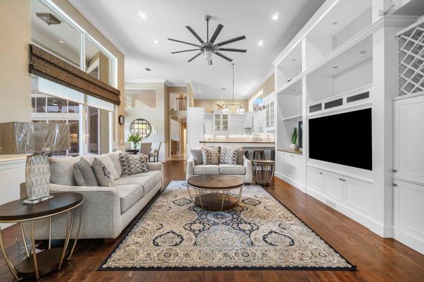 Interior, Kitchen, Living room, Pendant Lights, Recessed Lighting, Wood Texture Flooring