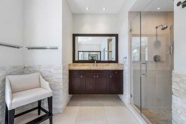 Bathroom, Glass Shower, Interior, Recessed Lighting