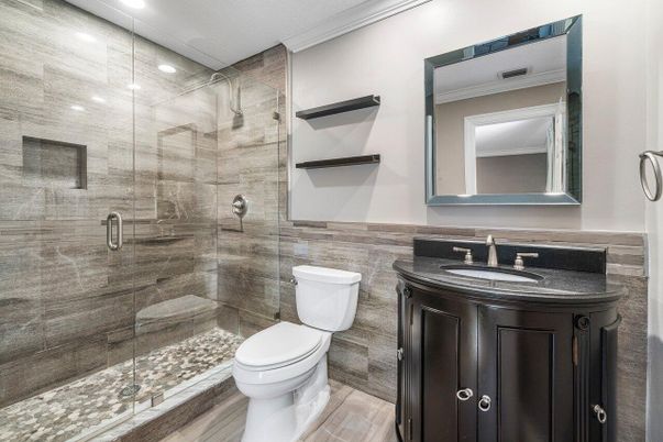 Bathroom, Glass Shower, Interior, Recessed Lighting